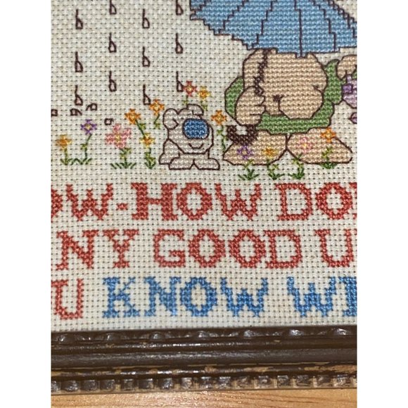 Vintage 1989 Cross-stitch Embroidery Ziggy Cartoon Character Frame Flowers - Picture 3 of 8